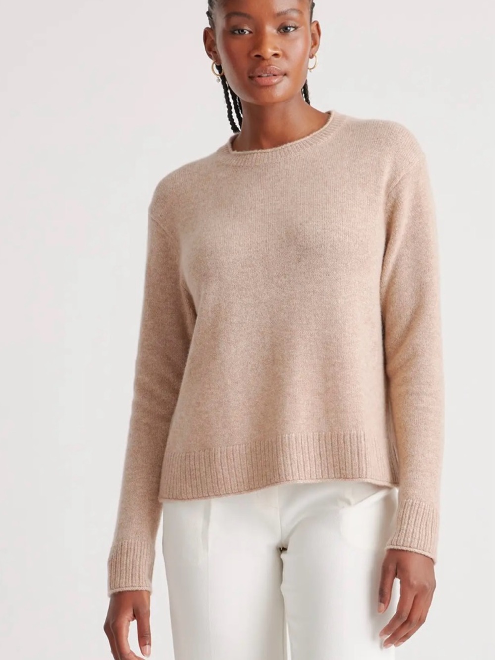 Medium Quince Mongolian Cashmere Boxy Crewneck Sweater in Oatmeal
